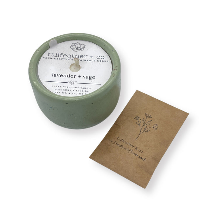 Lavender and sage candle with seed packet